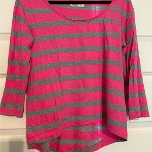 Hollister Women's Pink and Gray Sparkle Striped 3/4 length Sleeve Top